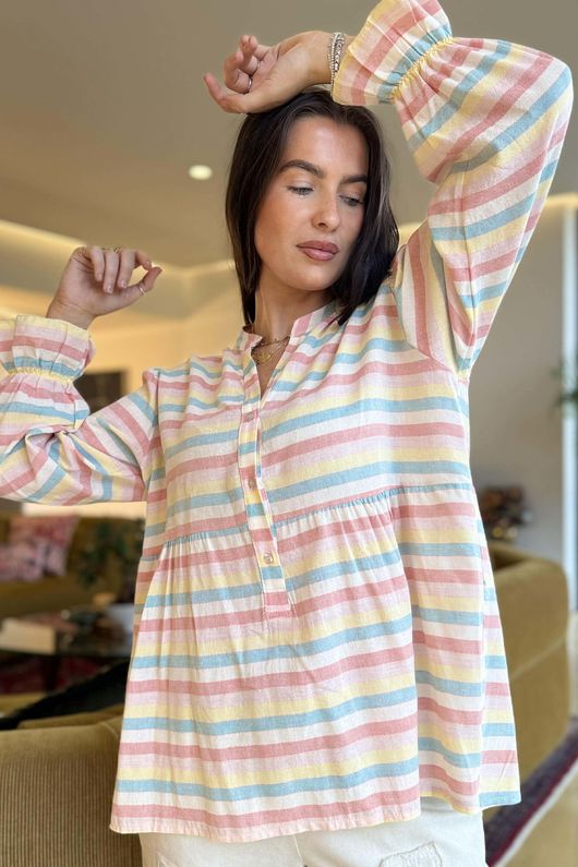 Hallie Stripe Cotton Smock Blouse C 